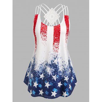 

Plus Size American Flag Print Strappy Tank Top, Multicolor