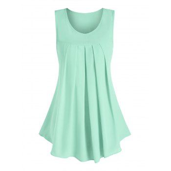 

Pleated Curved Hem Tank Top, Light green