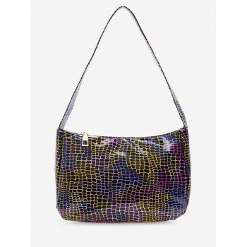 

Colorful Metallic Snake Print Shoulder Bag, Black