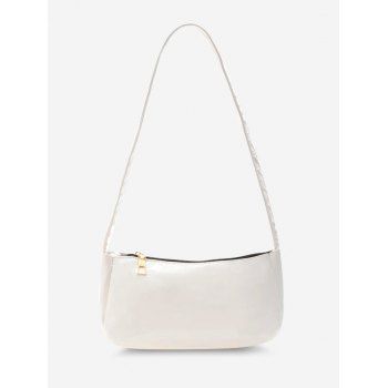 

Solid Faux Patent Leather Shoulder Bag, White