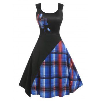 

Plus Size Plaid Midi Fit and Flare Dress, Black