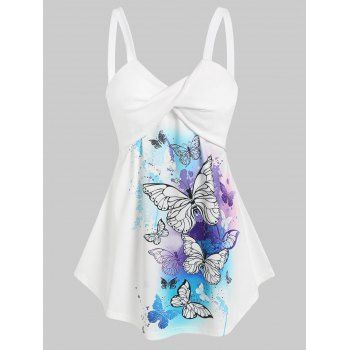 

Twist Front Butterfly Tie Dye Print Tank Top, White