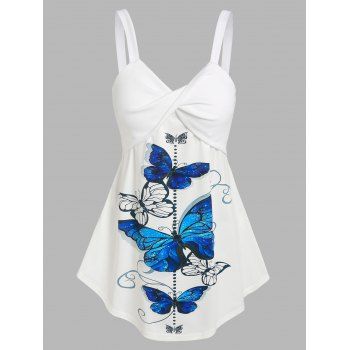 

Butterfly Print Twist Tank Top, White