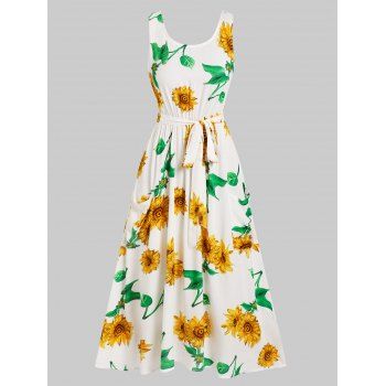 

Sunflower Pattern Pockets Mini Dress, White