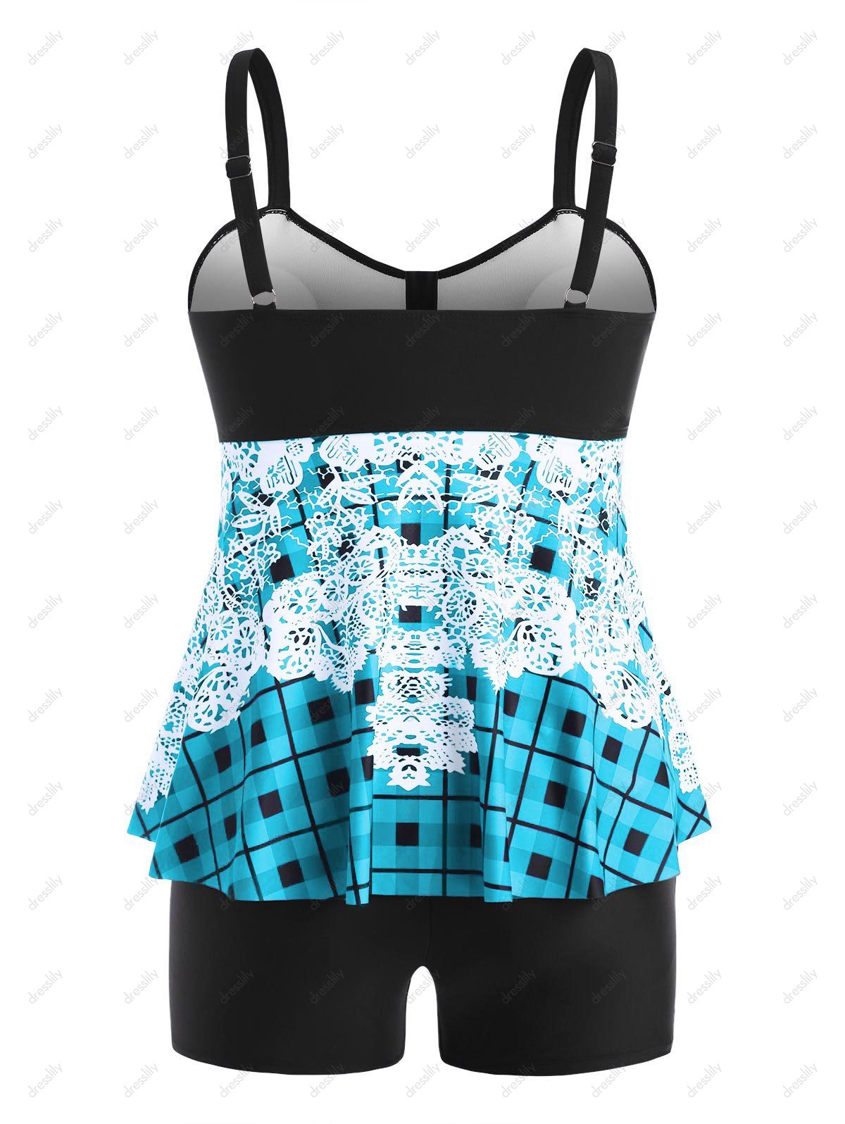 [31 OFF] 2021 Plus Size Plaid Print Boyshort Cami Tankini Swimwear In