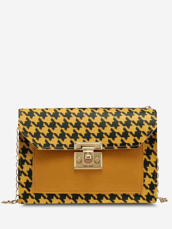 Sac à Bandoulière à Carreaux Imprimé Jointif - Jaune 