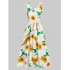 Sunflower Pattern Pockets Mini Dress - WHITE XL
