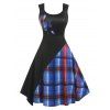 Robe Mi-Longue Evasée Ajustée à Carreaux Grande Taille - Noir L