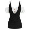 T-shirt Epaule Dénudée à Manches Bouffantes - Noir XXXL