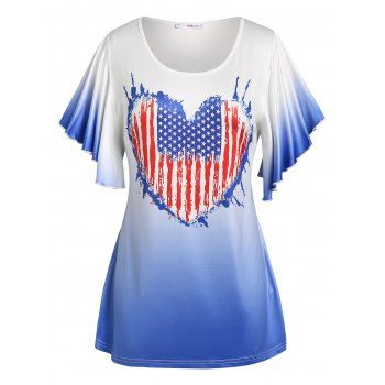 

Plus Size Ombre Color American Flag Print Tee, White