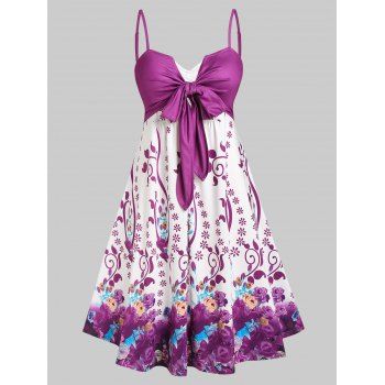 

Plus Size Bowknot Floral Print Dress, Purple