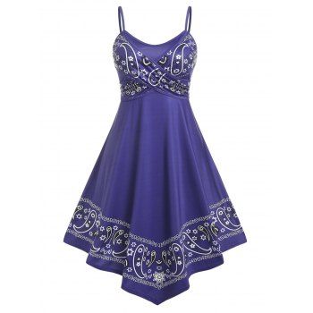 

Plus Size Crossover Paisley Print Dress, Deep blue