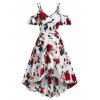 Robe de Soirée Haute Basse Superposée Fleurie à Epaule Dénudée - Blanc L