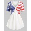 T-shirt Trapèze à Imprimé Drapeau Américain de Grande Taille - Blanc L