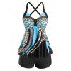 Maillot de Bain Tankini Croisé Géométrique Imprimé de Grande Taille - Bleu clair 1X