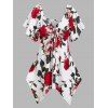 Flower Print Keyhole Handkerchief T-shirt - WHITE M