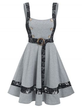 Floral Lace Insert Sailor Button Flare Summer O Ring Tank Dress