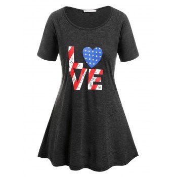 

Plus Size American Flag Print Graphic T-shirt, Dark gray