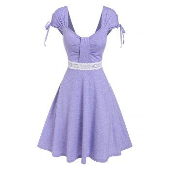 

Sweety Cap Sleeve Ruched Lace Panel Tied Mini Dress, Light purple