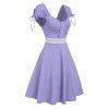 Sweety Cap Sleeve Ruched Lace Panel Tied Mini Dress - LIGHT PURPLE XL