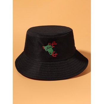 

Frog Embroidered Casual Bucket Hat, Black