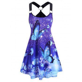 

Summer O Ring Butterfly Sparkly Tank Dress, Multicolor