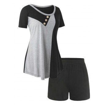 

Plus Size Colorblock Shorts Pajamas Set, Black