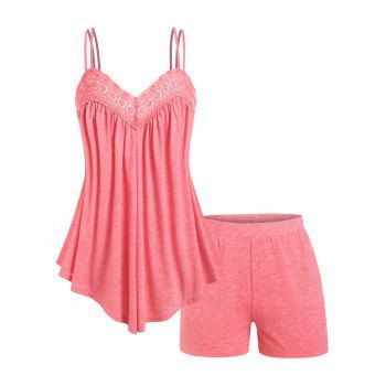 

Plus Size Flowy Tank Top and Shorts Pajamas Set, Light pink