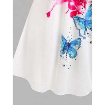 Plus Size Cold Shoulder Floral Butterfly Print Tee