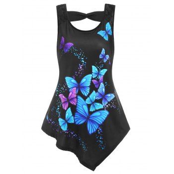 

Cutout Butterfly Print Irregular Tank Top, Black