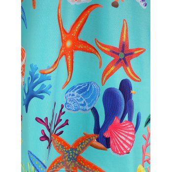 Strappy Crisscross Marine Life Print Mini Dress