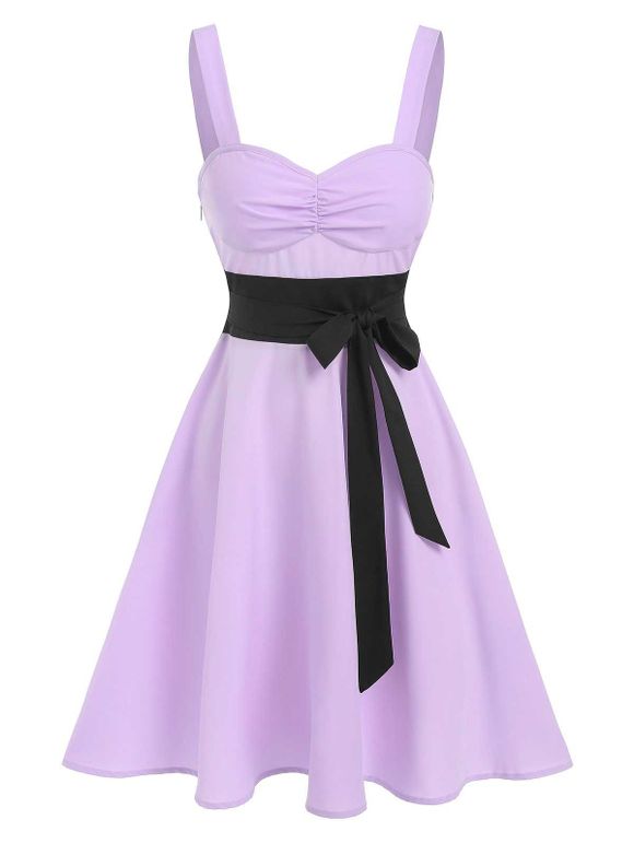 Robe Mini Évasée Bicolore à Nœud Papillon Style Corset - Violet clair L