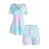 Ensemble de Short Long Teinté de Grande Taille à Col V - Bleu clair 1X