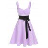 Robe Mini Évasée Bicolore à Nœud Papillon Style Corset - Violet clair XXL