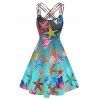 Vacation Dress Marine Life Print Beach Mini Dress Crisscross Strappy A Line Sundress - LIGHT BLUE M