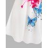 T-shirt à Imprimé Papillon Fleuri à Epaule Dénudée de Grande Taille - Blanc 3X