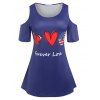 T-shirt Graphique Epaule Dénudée de Grande Taille - Bleu 1X