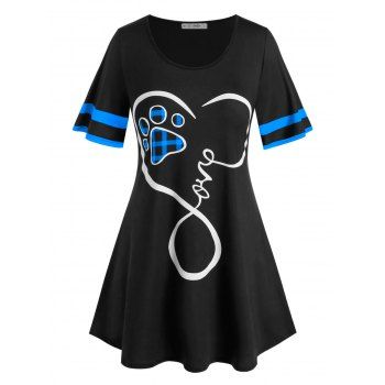 

Plus Size Colorblock Heart Letter Print T Shirt, Blue