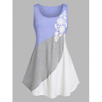 

Plus Size Colorblock Flower Applique Tunic Tank Top, Multicolor