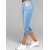 Legging Capri avec Bouton en Dentelle Insérée - Bleu clair L