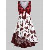 Robe Mi-Longue à Carreaux Nouée en Avant de Grande Taille - Rouge 2X