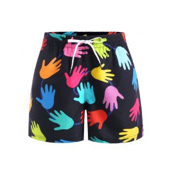 

Hand Palm Print Casual Shorts, Multicolor