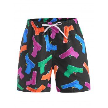 

Cartoon Gun Print Drawstring Shorts, Multicolor