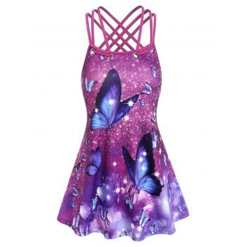 

Strappy Butterfly Print Tank Top, Light purple