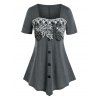 T-shirt Applique Fleuri Brodé de Grande Taille - Gris 3X