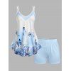 Ensemble de Pyjama Short à Imprimé Papillons et Fleurs Grande-Taille - Bleu clair 2X