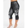Legging Capri 3D Papillon Imprimé de Grande Taille - Noir 2X