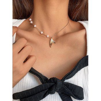 

Faux Pearl Fishtail Asymmetrical Necklace, Golden