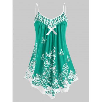 

Plus Size Flower Butterfly Printed Cami Tank Top, Deep green