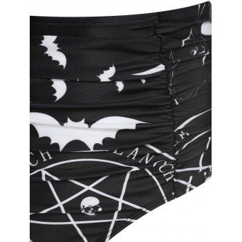 Buy Gothic Tummy Control Swimsuit Crescent Star Bat Print Ruched Tankini Swimwear. Picture